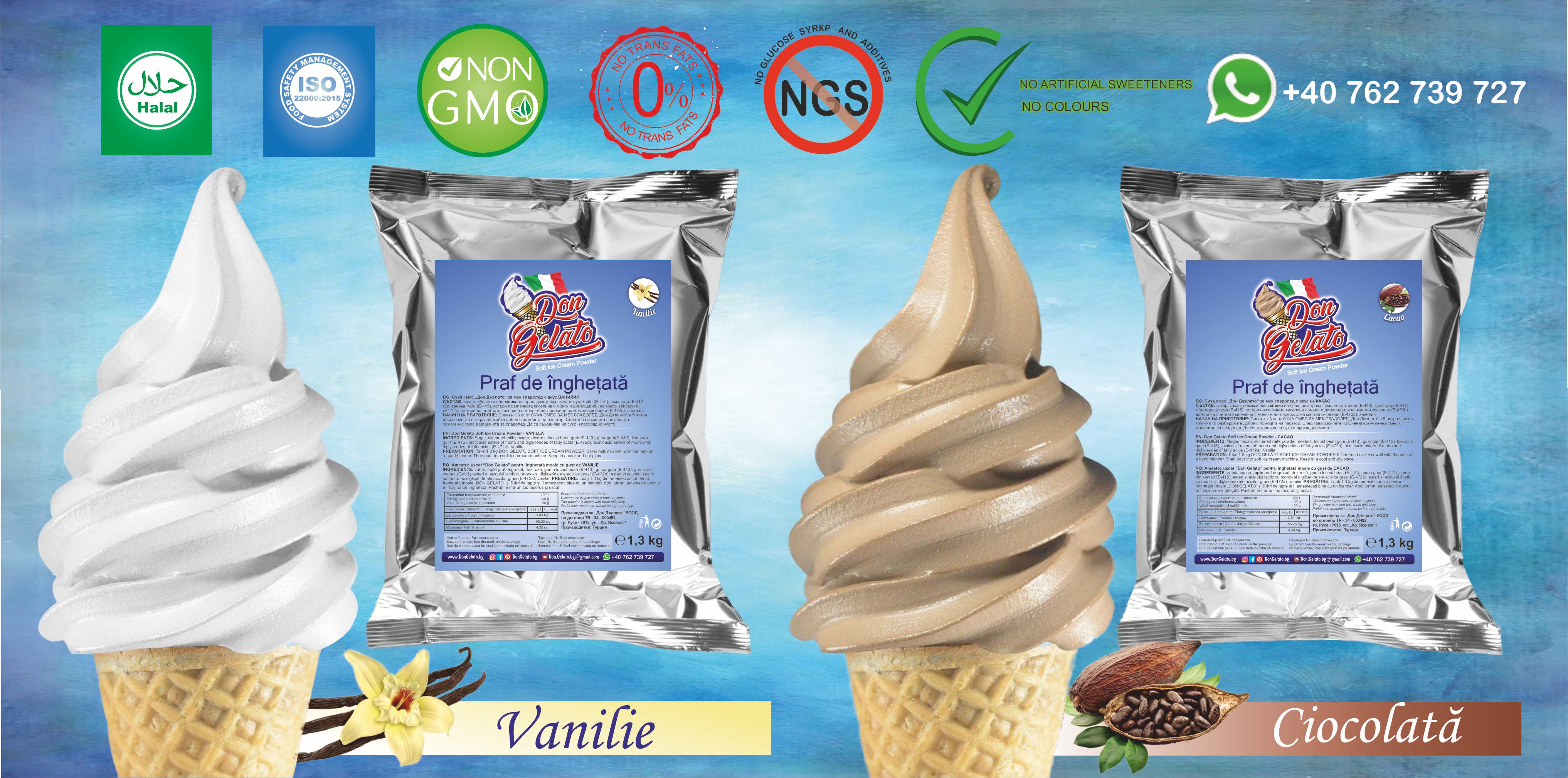 Praf de înghețată Ciocolată * (1200g / 3 L Apă ) * Mix de înghețată