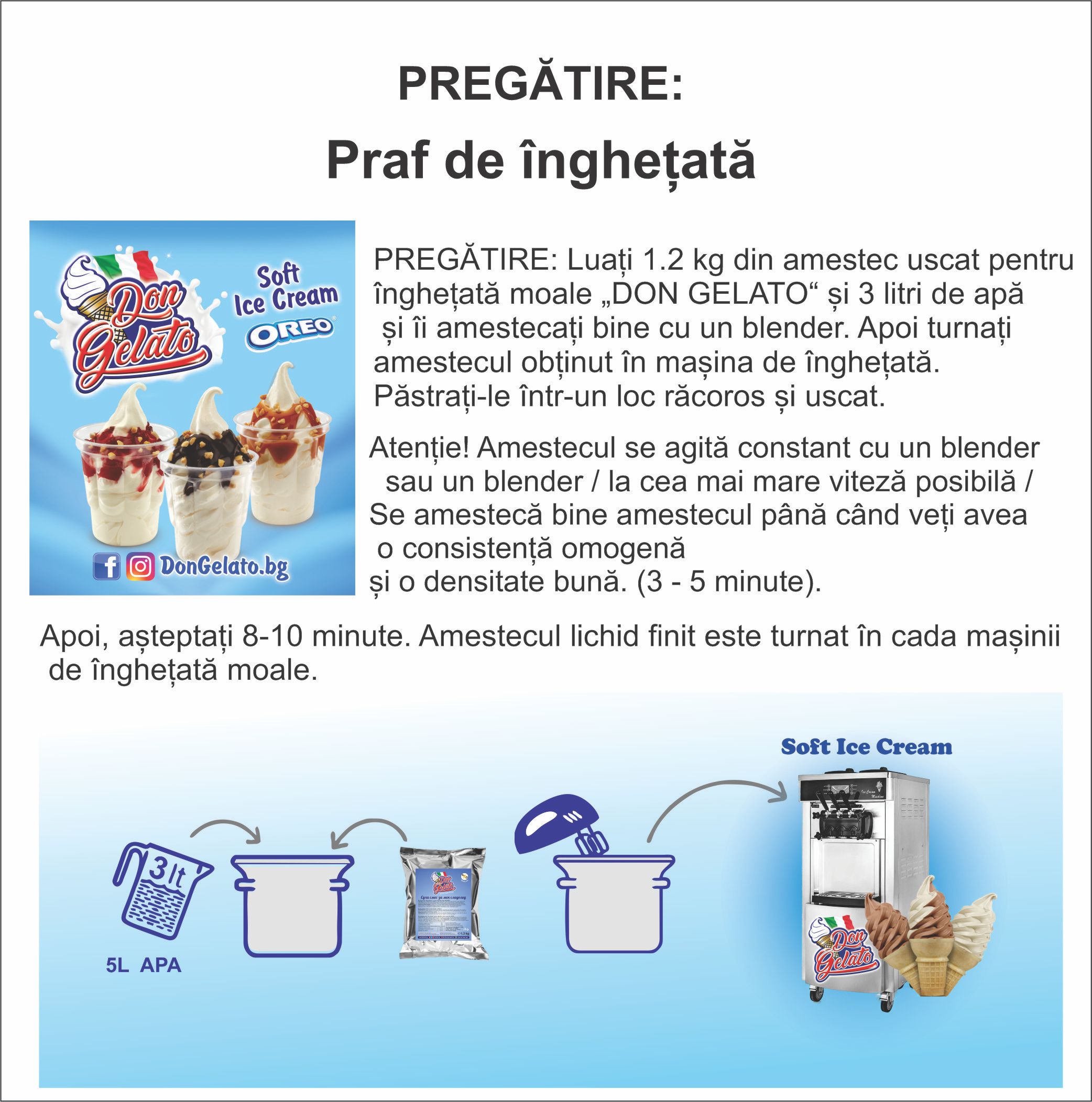 Praf de înghețată Vanilie * (1200g / 3 L Apă ) * Mix de înghețată