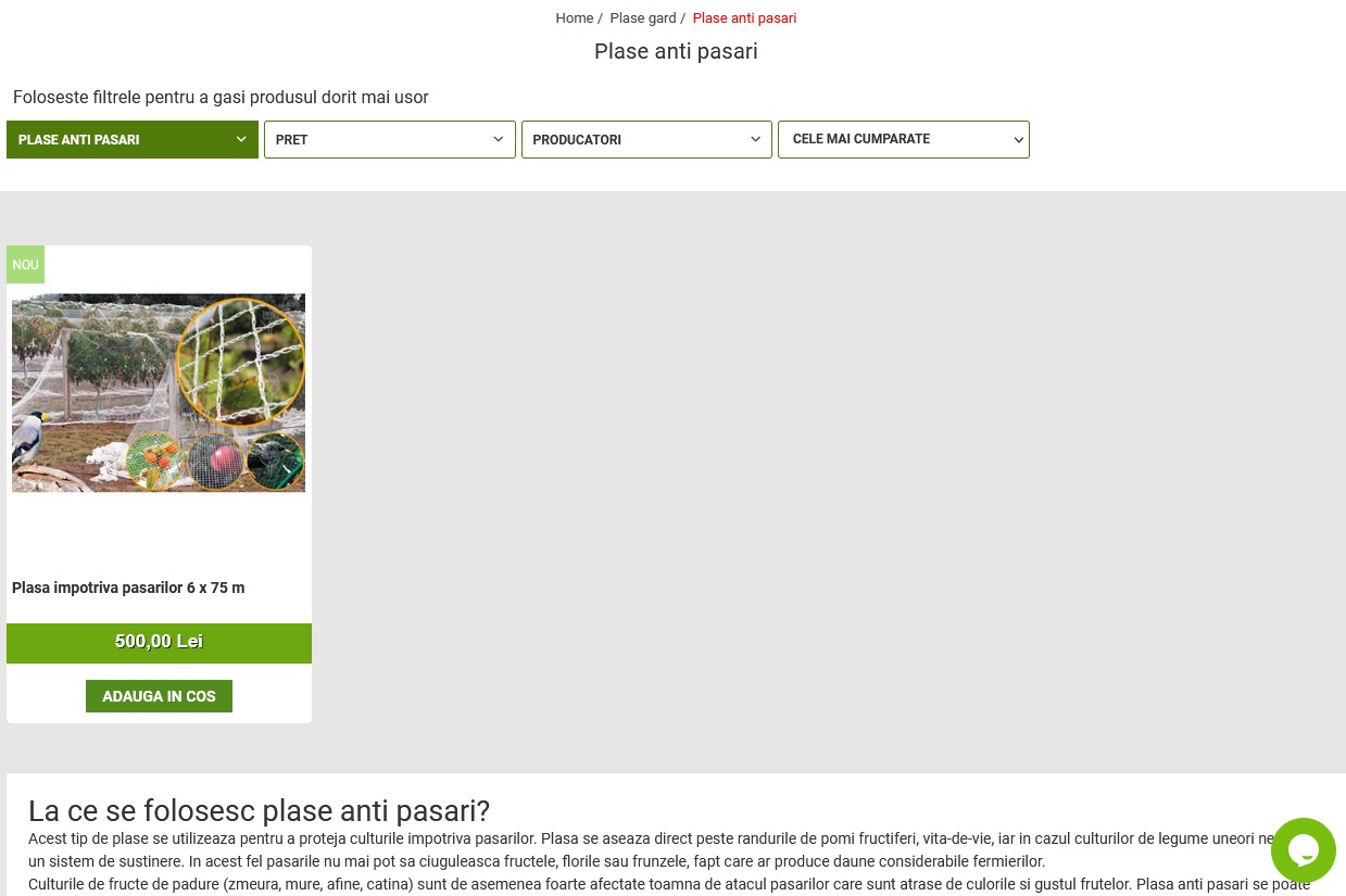 Magazin online cu plase anti pasari