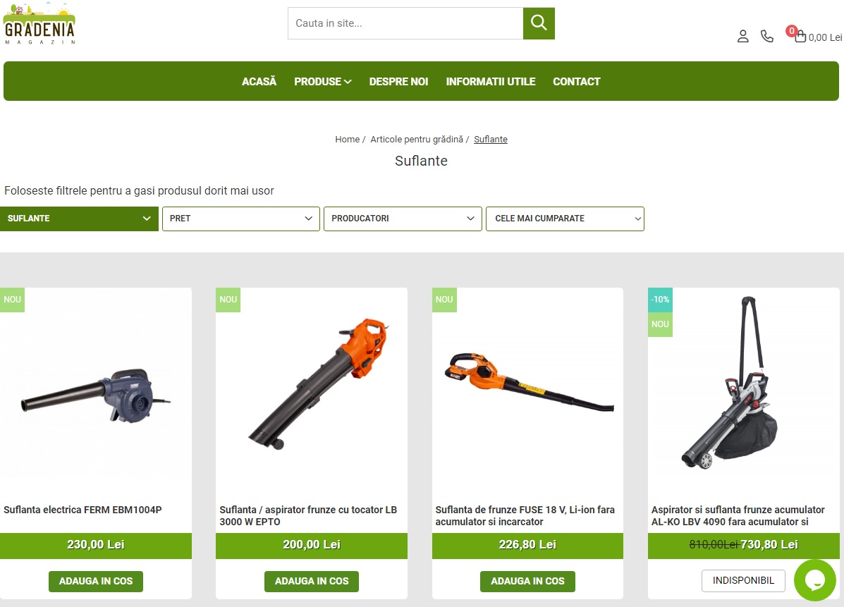 Magazin online cu suflante de frunze