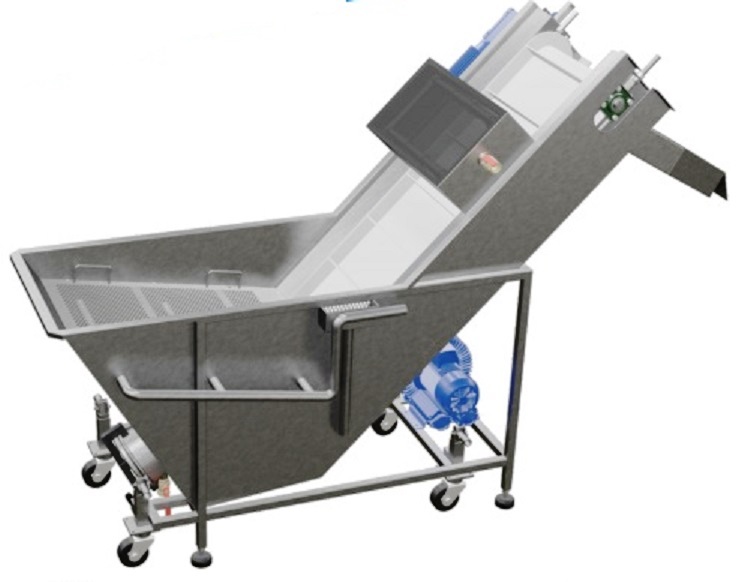 Masina de spalat legume si  fructe -  cu banda transportoare, barbotare si clatire