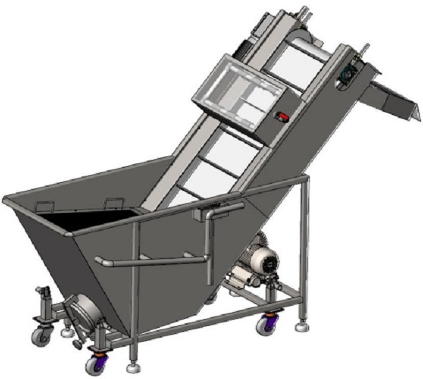 Masina de spalat legume si  fructe -  cu banda transportoare, barbotare si clatire