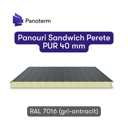 Panouri Sandwich Perete 40 mm PUR – PV – RAL 7016