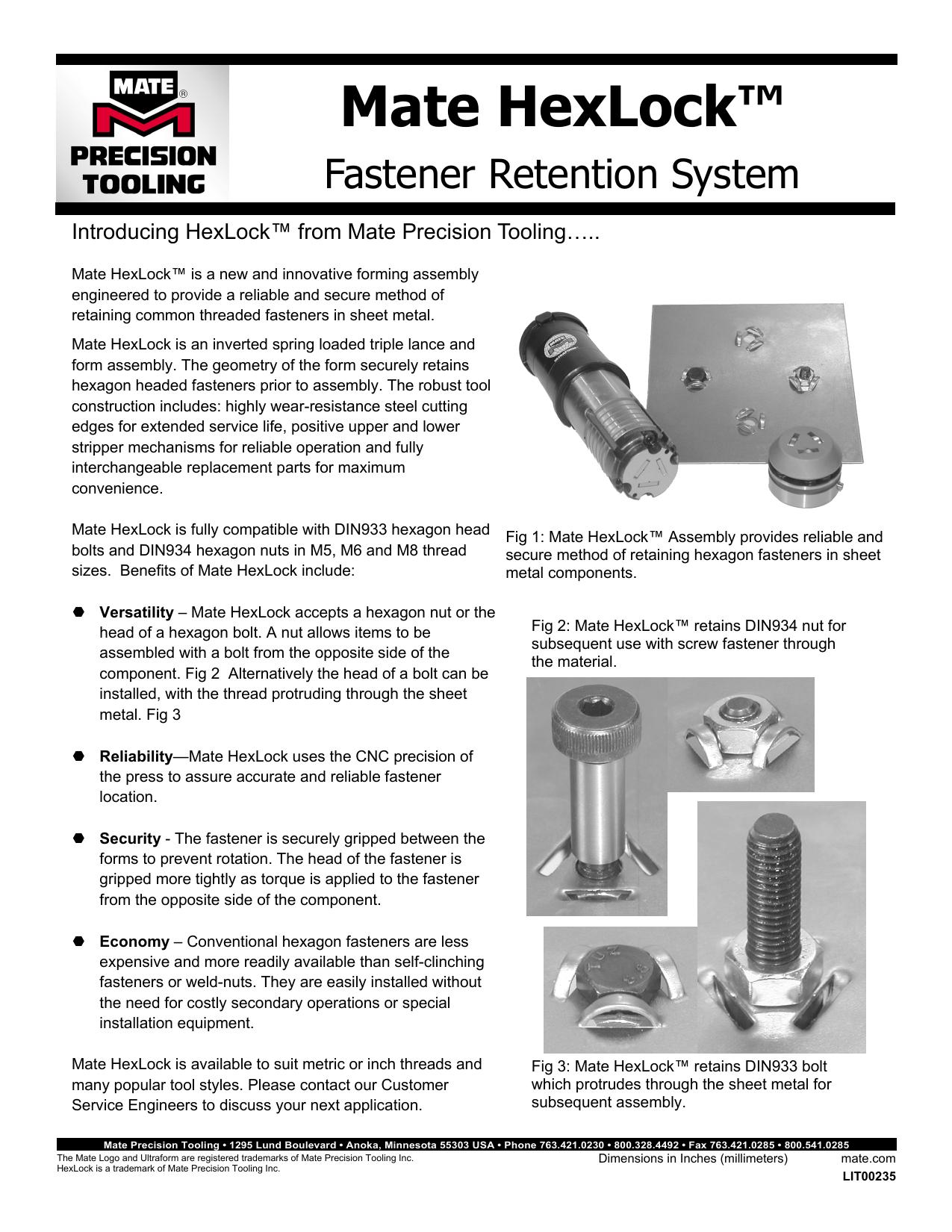 Sistem Mate HexLock™ pentru retenția șuruburilor și piulițelor în tablă