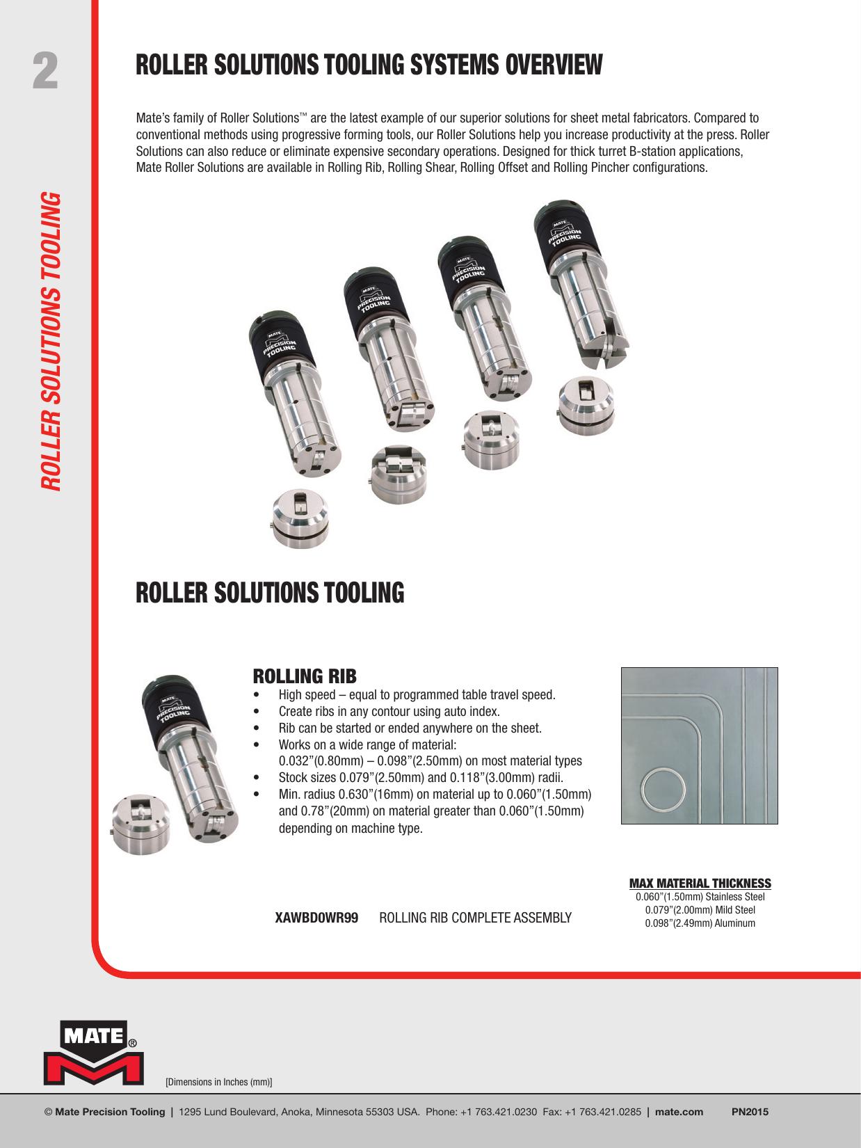Sculă Mate Rolling Rib™ pentru nervuri pe contur în tablă CNC
