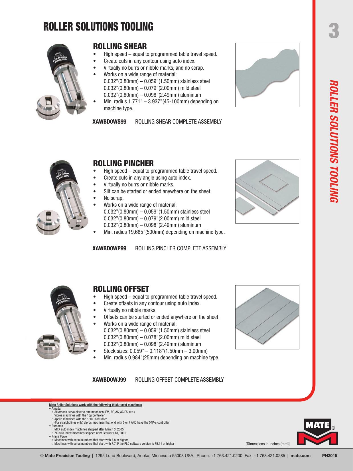 Sculă Mate Roller Pincher™ pentru caneluri V în tablă pe presa CNC