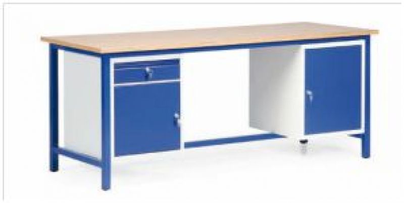 Banc de lucru SINGLE - Model cu doua dulapuri si un sertar